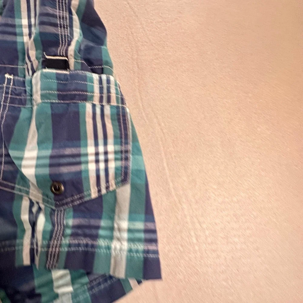 J.Crew‎ Mens Blue Teal Plaid Board Shorts Swim Trunks Size 30 Cargo Pocket